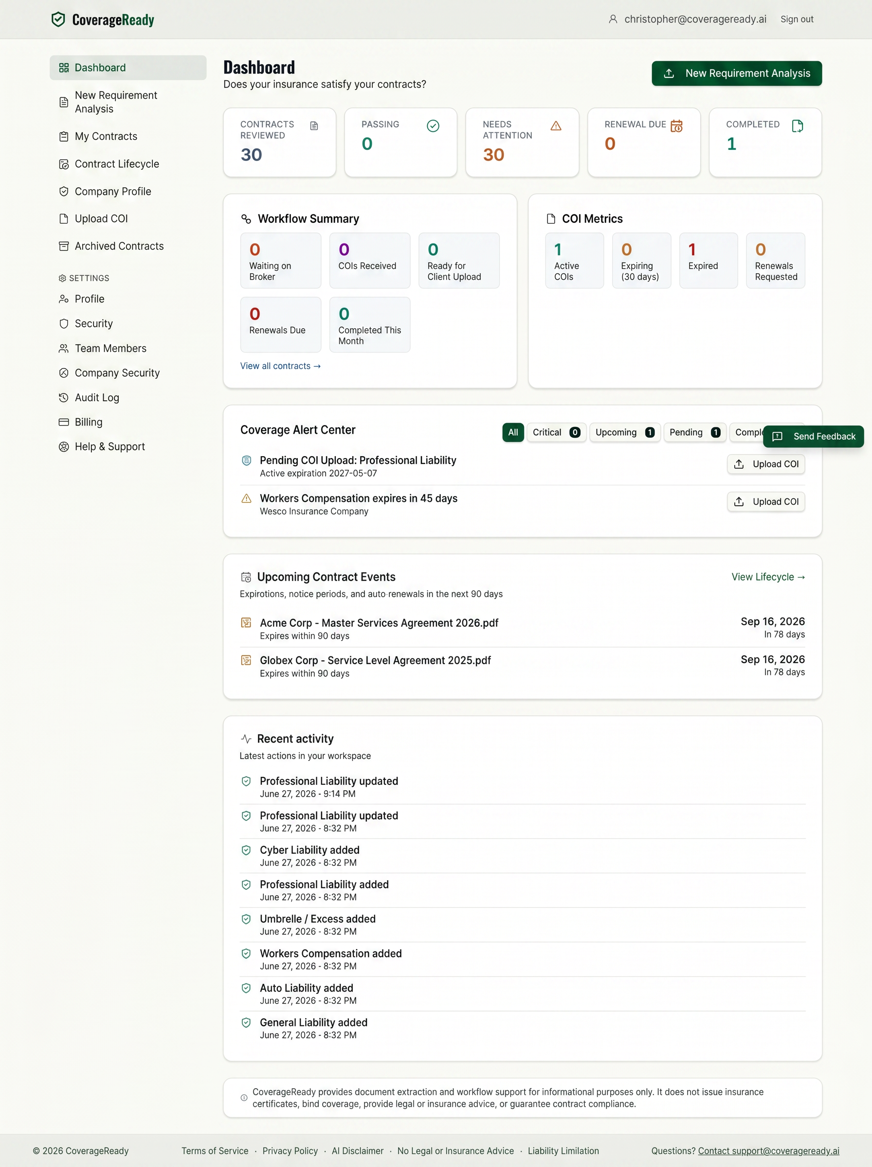 CoverageReady vendor dashboard